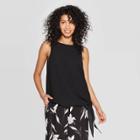 Women's Regular Fit Sleeveless Crewneck Side Tie Tank Top - A New Day Black