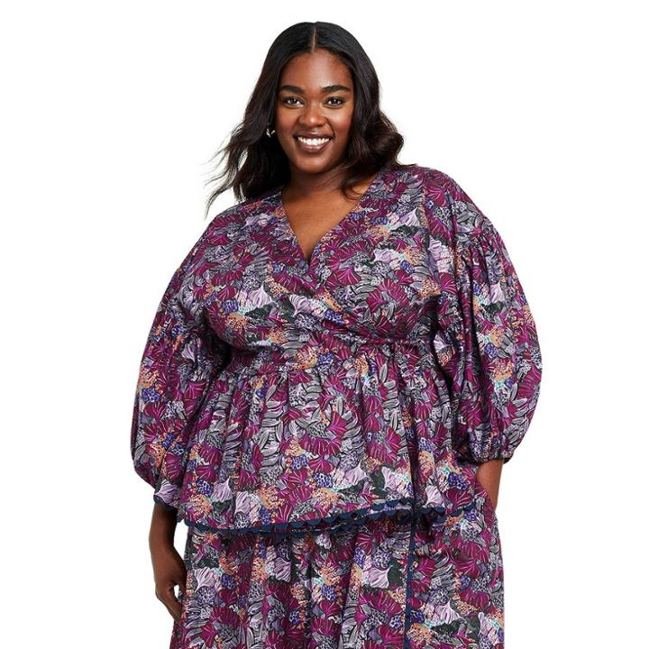 Women's Plus Size Coral Reef Scallop Edge Wrap Top - Kika Vargas X Target Purple
