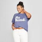 Women's Plus Size Short Sleeve Be Kind Chenille French Terry Graphic T-shirt - Grayson Threads (juniors') Navy