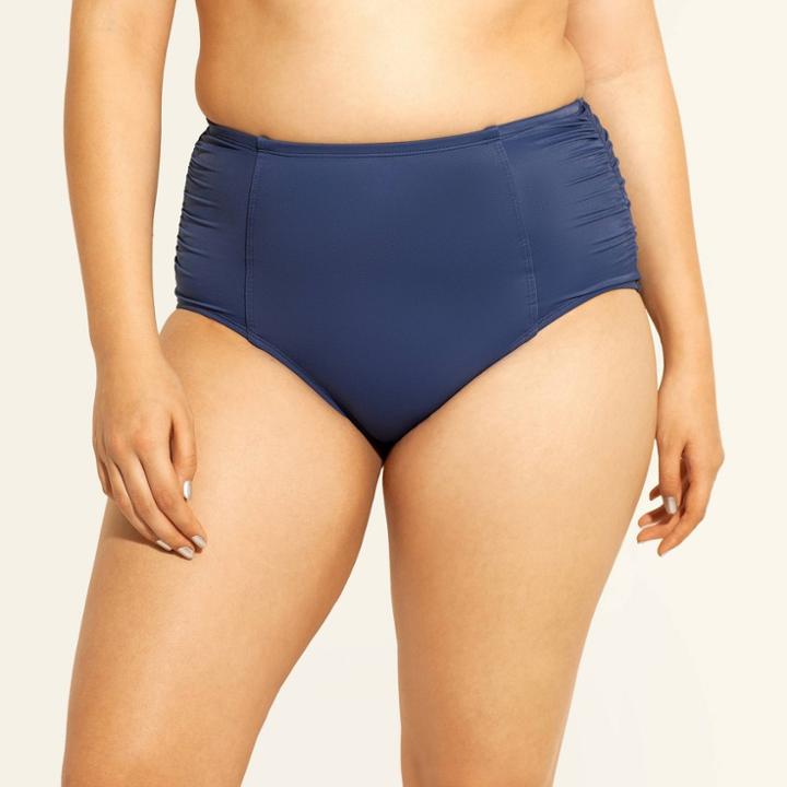Women's Slimming Control High Waist Bikini Bottom - Beach Betty By Miracle Brands Navy (blue)