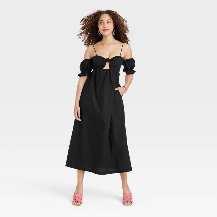 Women's Sleeveless Tie-front Dress - A New Day Black