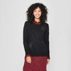 Women's Crew Neck Shine Pullover Sweater - A New Day Black