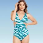 Women's Slimming Control Cut Out One Piece Swimsuit - Beach Betty By Miracle Brands Teal/green Tie-dye