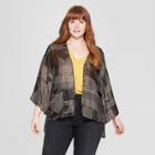 Women's Woven Geo Plus Size Kimono - Universal Thread Black/tan