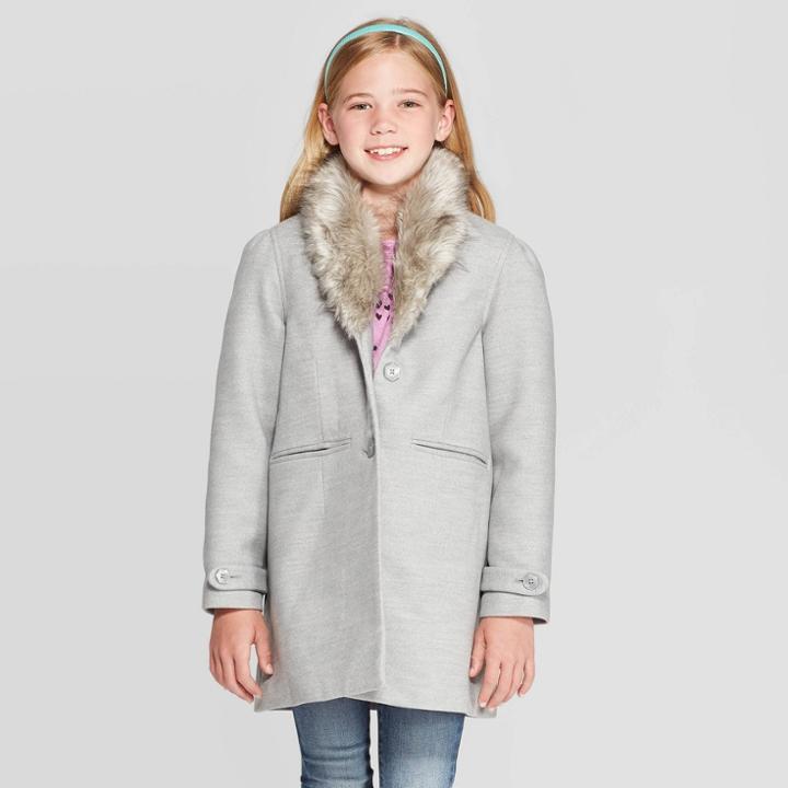 Girls' Faux Fur Collar Jacket - Cat & Jack Gray