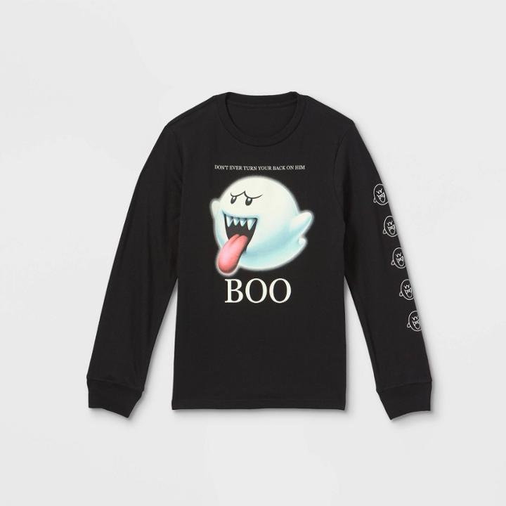Boys' Nintendo Scary Boo Long Sleeve Graphic T-shirt - Black