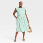 Women's Plus Size Polka Dot Sleeveless Smocked Dress - A New Day Green
