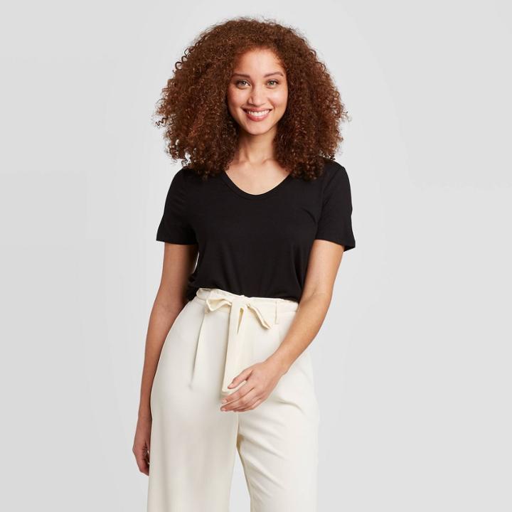 Women's Slim Fit Short Sleeve Scoop Neck T-shirt - A New Day Black
