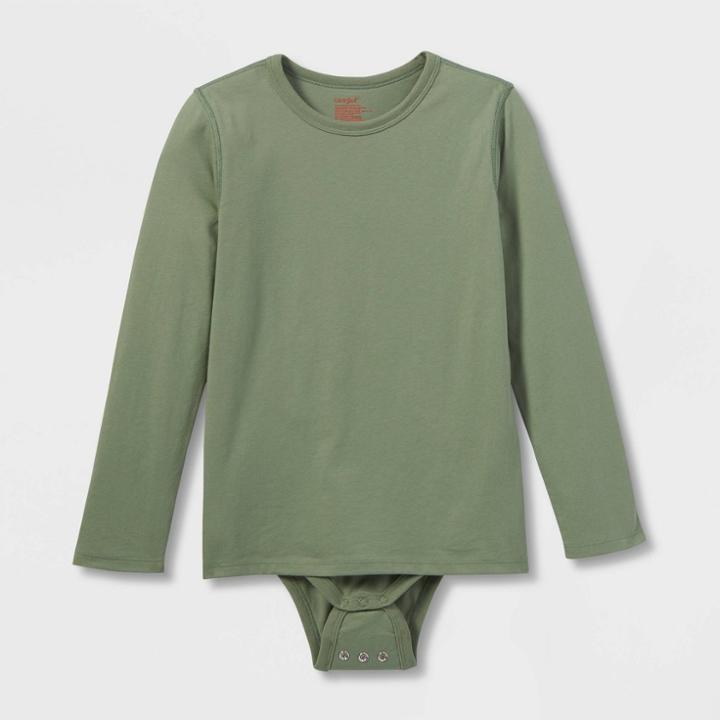 Kids' Adaptive Long Sleeve Bodysuit With Abdominal Access - Cat & Jack Army Green