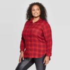 Women's Plus Size Plaid Long Sleeve Collared Button-down Tunic Top - Ava & Viv Red X, Women's