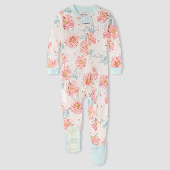 Burt's Bees Baby Baby Girls' Elegant Floral Organic Cotton Footed Pajama - Light Blue