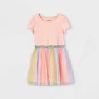Toddler Girls' Rainbow Tulle Short Sleeve Dress - Cat & Jack Powder Pink