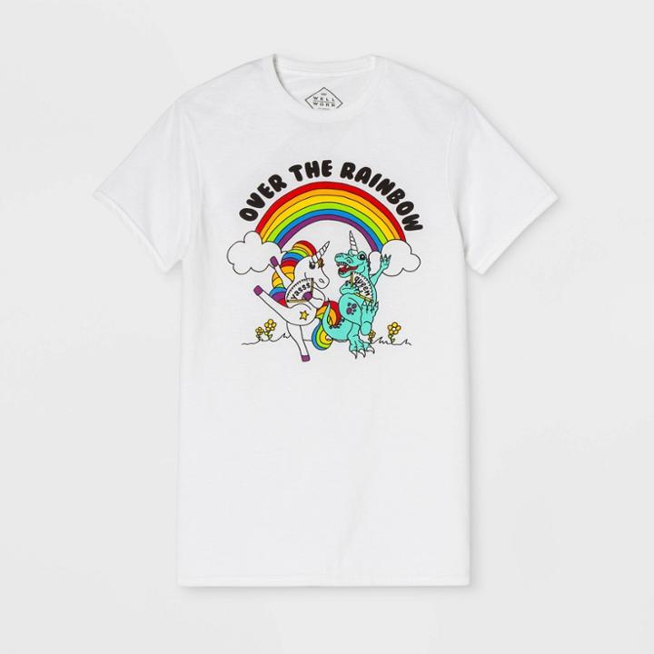 Well Worn Pride Gender Inclusive Adult Over The Rainbow Graphic T-shirt - White Xs, Adult Unisex