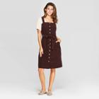 Women's Corduroy Sleeveless Square Neck Button Front Dress - Universal Thread Brown
