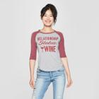 Women's 3/4 Sleeve Status Wine Raglan Graphic T-shirt - Awake Gray/burgundy M,