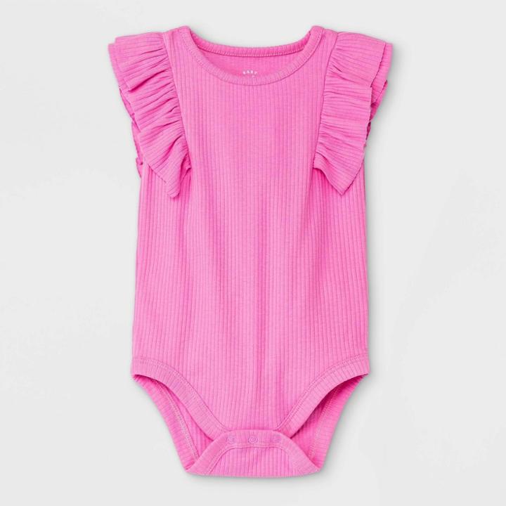 Baby Girls' Rib Ruffle Short Sleeve Bodysuit - Cat & Jack Pink Newborn
