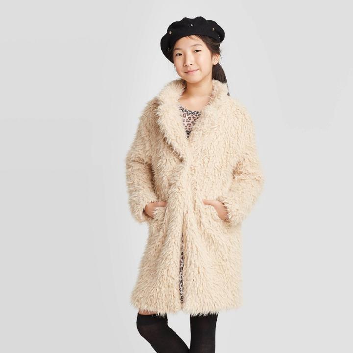 Girls' Sherpa Coat - Art Class Ivory Xs, Girl's, Beige