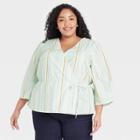 Women's Plus Size Striped Long Sleeve Wrap Top - A New Day