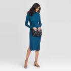 Women's Long Sleeve Mock Turtleneck Rib Knit Midi Dress - A New Day Blue