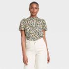 Women's Floral Print Puff Elbow Sleeve Blouse - Who What Wear Green