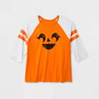 Shinsung Tongsang Women's Plus Size Pumpkin Raglan Sleeve Graphic T-shirt - Orange