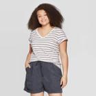 Women's Plus Size Striped Short Sleeve V-neck Pocket T-shirt - Universal Thread White
