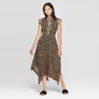 Women's Leopard Print Sleeveless Deep V-neck Midi Dress - Who What Wear Black