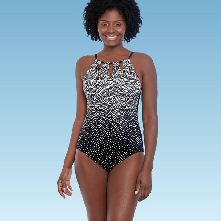 Women's Slimming Control High Neck Keyhole One Piece Swimsuit - Dreamsuit By Miracle Brands Black