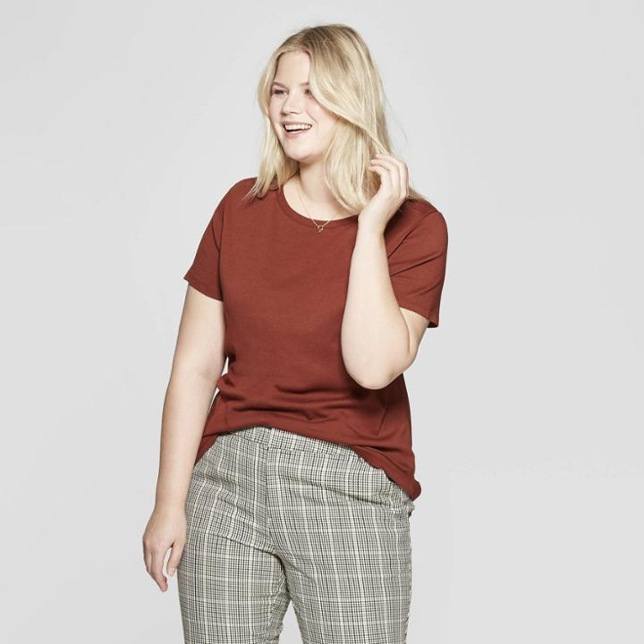 Women's Plus Size Short Sleeve Crew Neck T-shirt - Ava & Viv Brown