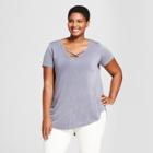 Women's Plus Size Short Sleeve Cross Front Drapey T-shirt - Ava & Viv Blue
