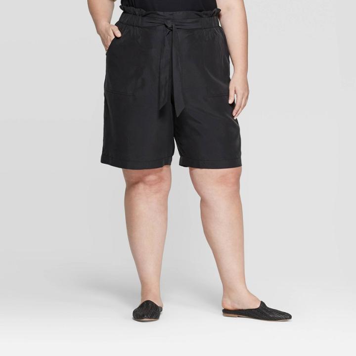 Women's Plus Size Mid-rise Paperbag Waist Bermuda Shorts - Prologue Rose