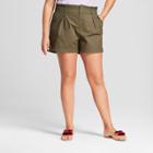 Women's Plus Size Paperbag Waist Shorts - A New Day Olive (green)
