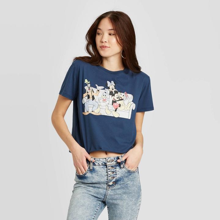 Women's Disney Fav Fab Chilling Short Sleeve Cropped T-shirt (juniors') - Blue