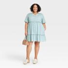 Women's Plus Size Short Sleeve Lattice Detail Dress - Knox Rose Blue