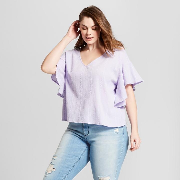 Women's Plus Size Ruffle Sleeve Top - Universal Thread Purple