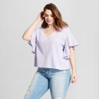 Women's Plus Size Ruffle Sleeve Top - Universal Thread Purple