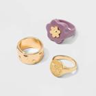 Flower Heart And Butterfly Ring Set 3pc - Wild Fable 6-8, Gold/purple