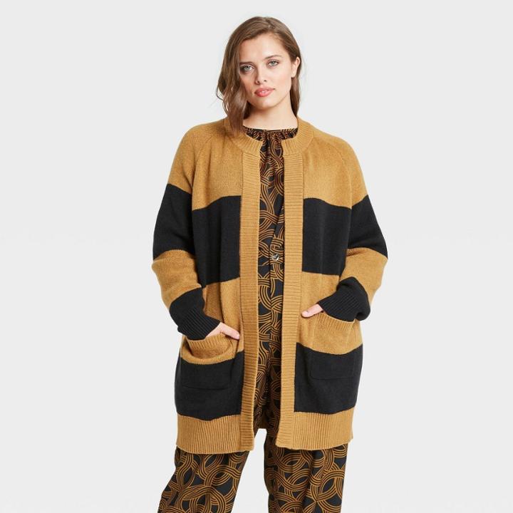Women's Plus Size Striped Cardigan - Who What Wear Black