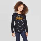 Dc Comics Girls' Batman Halloween Flip Sequin Long Sleeve T-shirt - Black