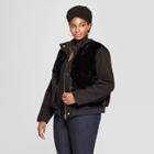 Women's Plus Size Faux Fur Wool Bomber Jacket - Ava & Viv Black