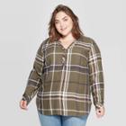 Women's Plus Size Plaid Long Sleeve V-neck Tunic Shirt - Universal Thread Green X