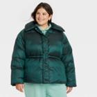 Women's Plus Size Medium Length Shine Puffer Jacket - A New Day Teal