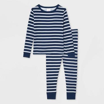 Ev Holiday Toddler Striped 100% Cotton Tight Fit Matching Family Pajama Set - Navy