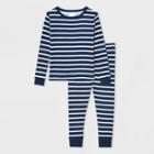 Ev Holiday Toddler Striped 100% Cotton Tight Fit Matching Family Pajama Set - Navy