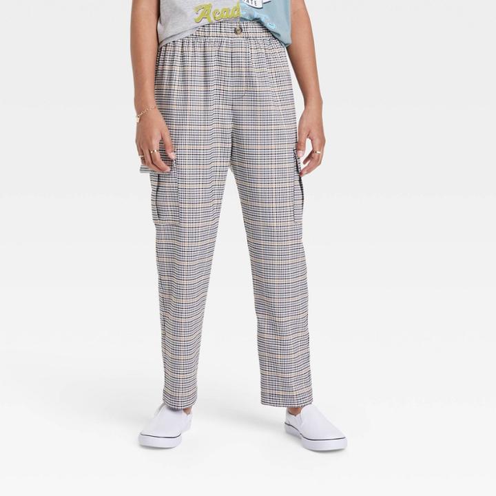 Girls' Straight Fit Plaid Cargo Pants - Art Class Black
