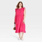 Women's Plus Size Flutter Sleeveless Tiered Dress - Universal Thread Pink