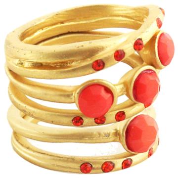 Zirconmania 5pc Coral Beads Matte Stack Rings - Pink (