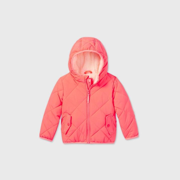 Toddler Quilted Puffer Jacket - Cat & Jack Coral