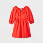 Women's 3/4 Sleeve Eyelet Babydoll Dress - A New Day Red