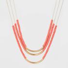 Coral And Gold Tubes And Beaded Three Layered Necklace - A New Day Coral, Pink
